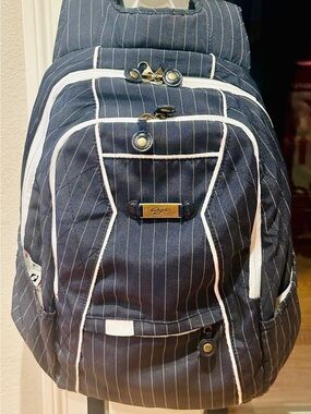 OGIO Navy Pinstripe Laptop Backpack Floral Quilted Multi-Pocket Lumbar - Clean